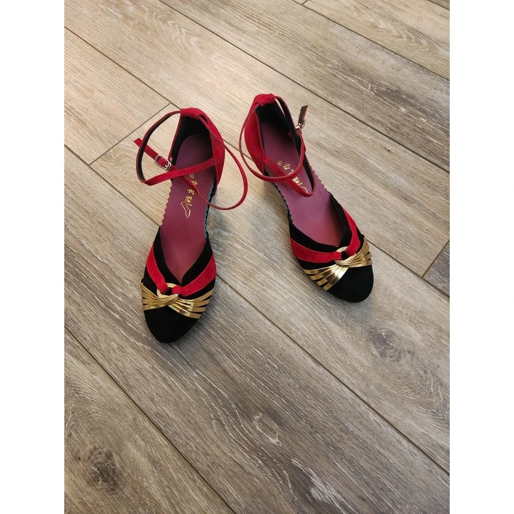 Modern Latin Dance Shoes Women's Red Dance Shoes Medium High Heels Soft Sole
